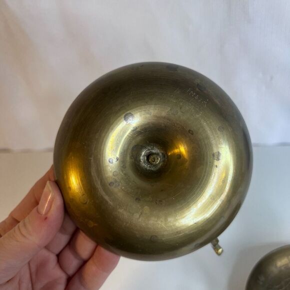 Pair Vintage Brass Candlestick Chamber Stick Finger Holder MCM Etched Floral - Picture 13 of 14